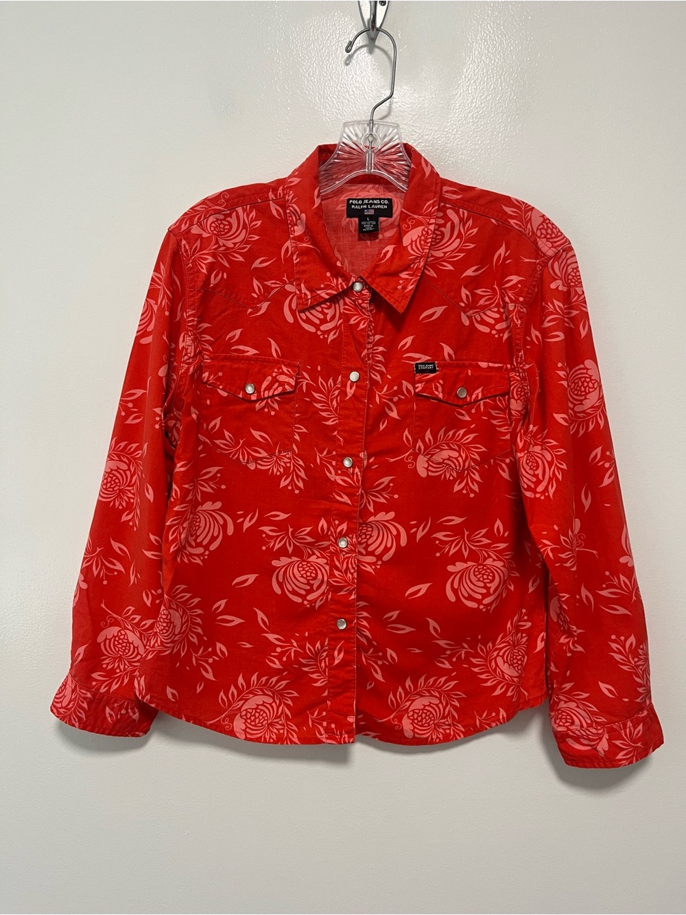 Polo Jeans Co Vintage Ralph Lauren Floral Hawaiian Pearl Snap Western Shirt L